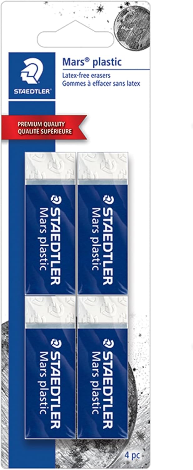 STAEDTLER Mars Plastic Vinyl Erasers (4-Pack), White Erasers for Clean & Precise Results - Latex-Free, Minimal Crumbling, Made in Peru