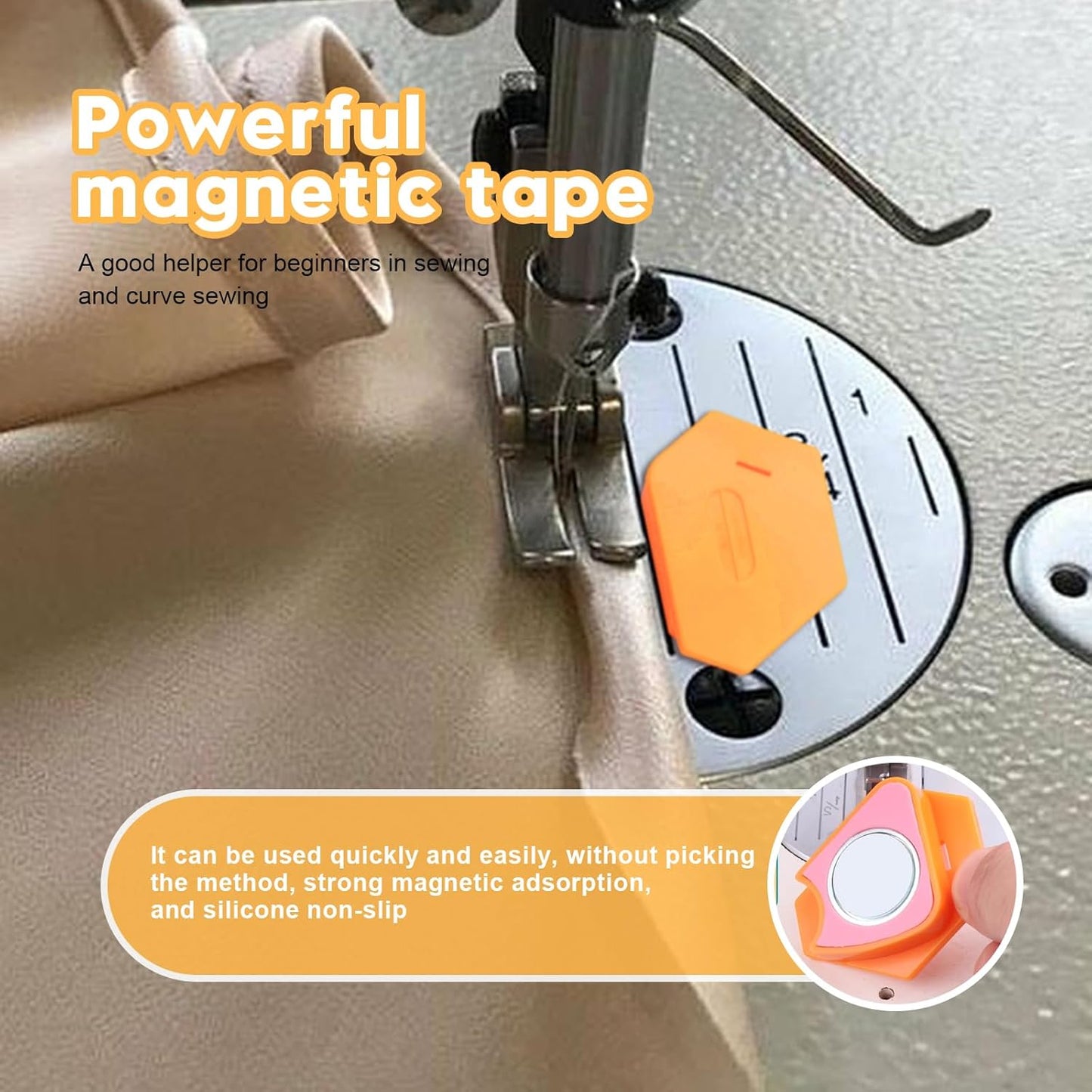 Pcmursal 4 Pieces Magnetic Seam Guide for Sewing Machine, Upgraded Multi-Purpose Tool Polygonal Magnetic Seam Guide with Scale, Sewing Supplies and Accessories (Orange)