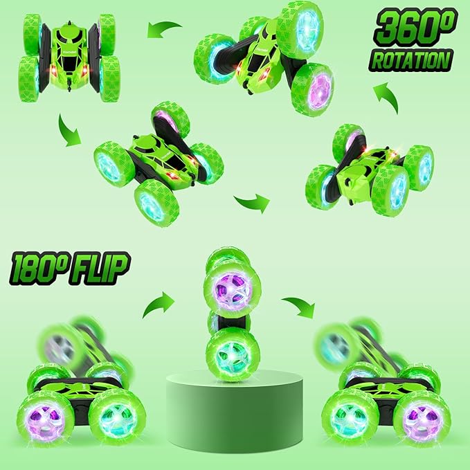 Remote Control Stunt Car for Kids, 360° Spinning Double-Sided RC Toy with LED Wheel Lights, 4WD Rechargeable Vehicle for Boys Ages 6–12, Educational STEM Toy