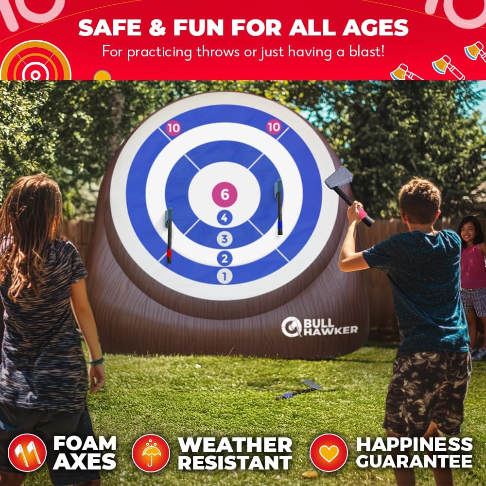 Swooc Games® - Bull Hawker™ | Giant Axe Darts (Over 6ft Tall) w/ 15+ Games | Axe Throwing Game for Backyard w/Air Pump | Outdoor Games for Adults and Family | Carnival Games | Throwing Axe Yard Games