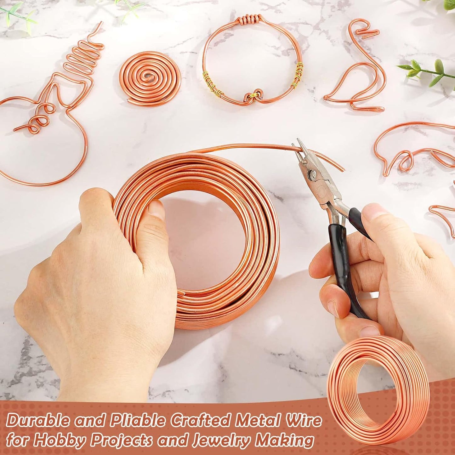 Aluminum Wire, Anezus 9 Gauge Craft Bendable Armature Thick Wire for Wreath, Jewelry Making, Gardening, Sculpting, Cosplay Props (Copper, 3 mm)