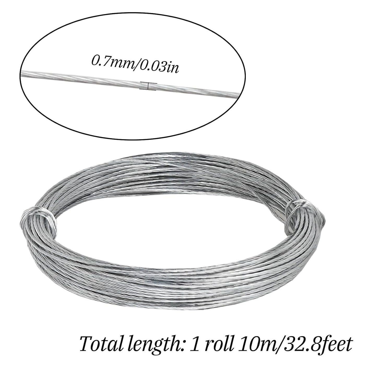 32.8 Feet/10m Stainless Steel Picture Hanging Wire, Heavy Duty Metal Wire for Photo Artwork and Picture Hanging (0.7mm/0.03in)