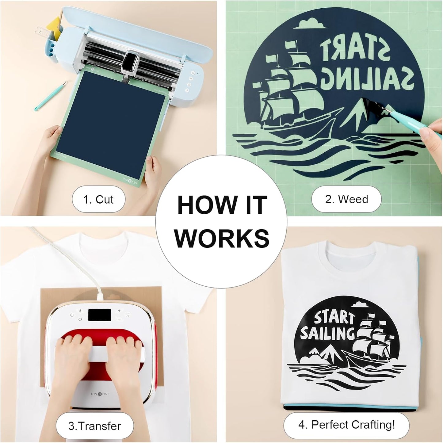 HTVRONT HTV Heat Transfer Vinyl Bundle: 5 White HTV Vinyl and 4 Black Heat Transfer Vinyl Sheets, 12"x12" PU Iron on Plus 1 PTFE Sheet Easy to Cut & Weed for Heat Design