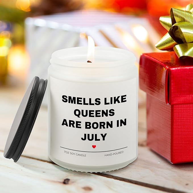 July Birthday Gifts for Women, Queens are Born in July Candle, 30th 40th 50th 60th Happy Bday Gift Idea for Girl Female Sister Mom Aunt Friend from Daughter Son Child Husband,7 OZ