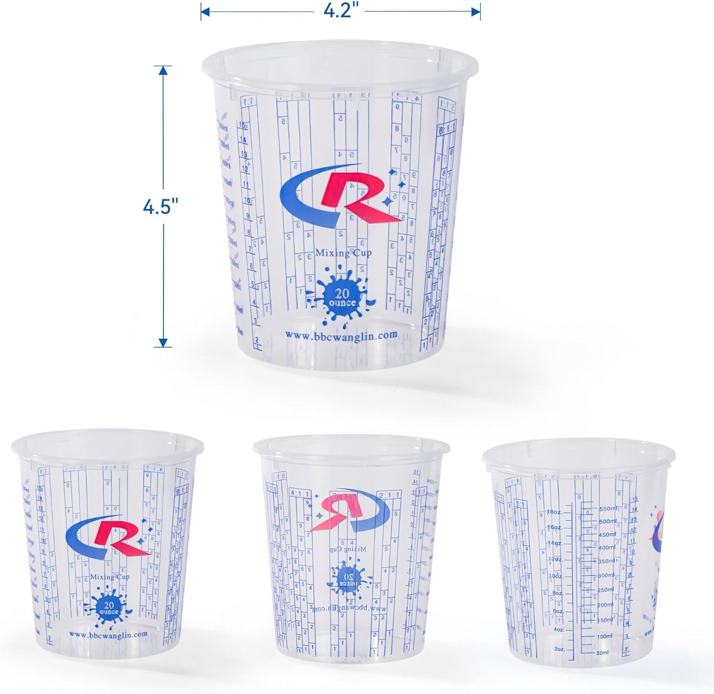 Paint Mixing Cup 20 Ounce, Accurate Measurements in Ratios and OZ. and ML, 100PCS Plastic Graduated Measuring Cups with 12PCS Lids for Paint, Resin, Epoxy, Acrylic, Pigments, Art