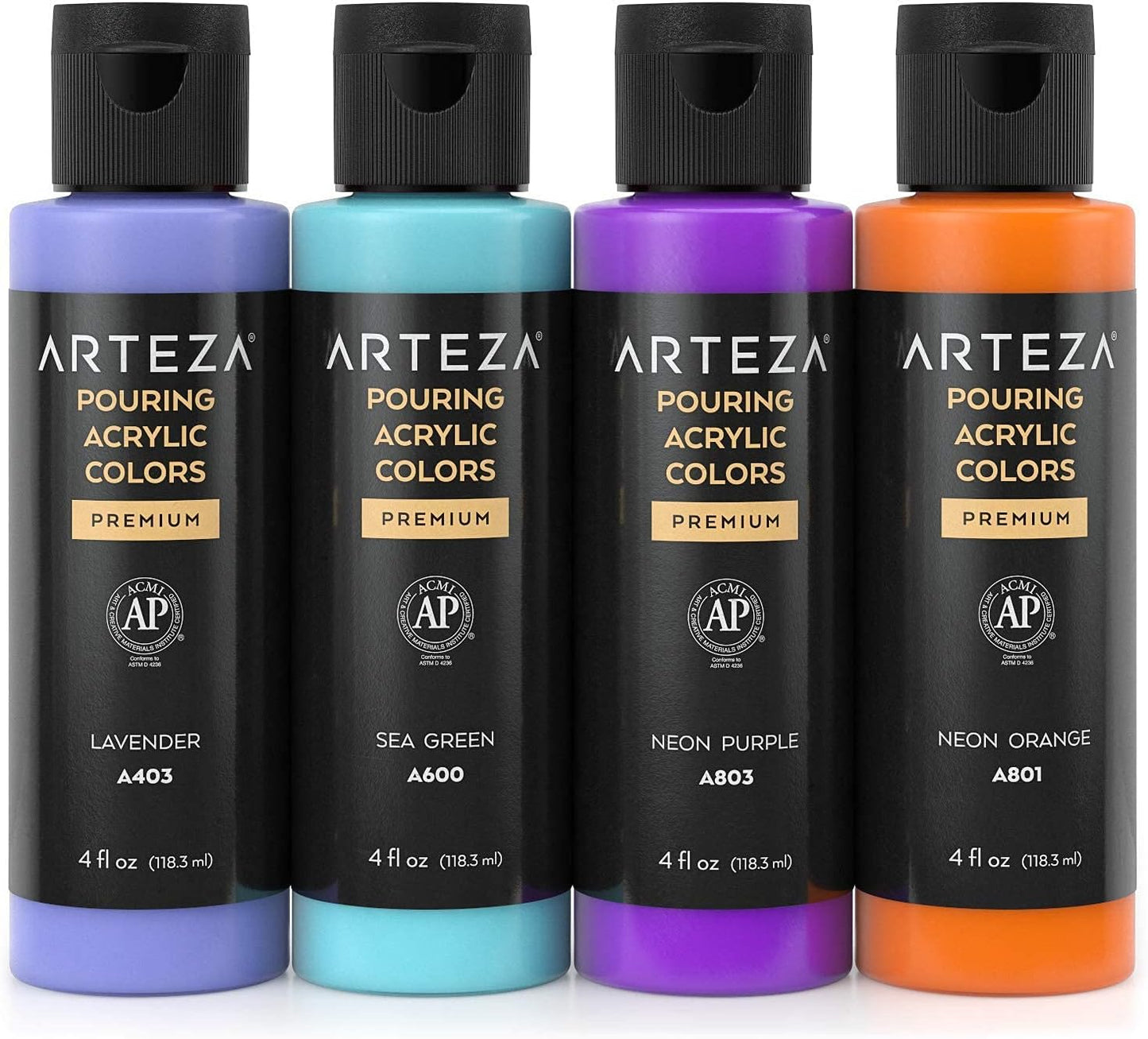 ARTEZA Acrylic Pouring Paint Set, 4 Orchid Colors, 4 oz Bottles, High-Flow Paint, No Mixing Needed, Art Supplies for Canvas, Glass, Paper, Wood, Tile, and Stones, Orchid Tones, 16 Fl Oz (Pack of 1)