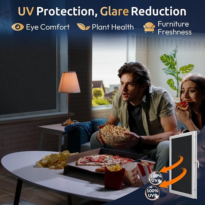 rabbitgoo Blackout Window Privacy Film with Tools Glass Bathroom Static Cling Sun Heat Blocking Light Darkening Removable Coverings for Home Bedroom Door UV Protection Sticker, 17.5 x 78.7 inches