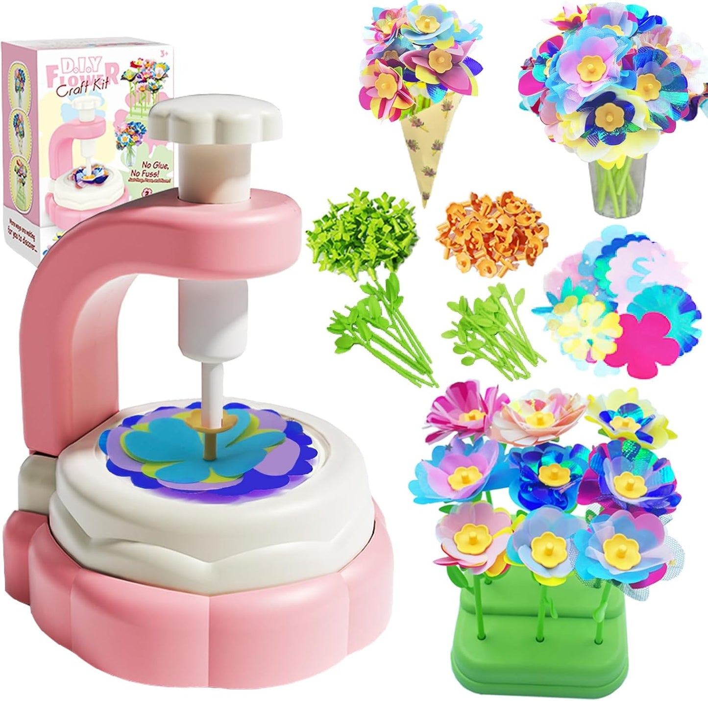 Xuoent Fabric Flower Bouquets Toys, Kids Craft Kits Ages 4-12, DIY Flower Making Kit, Creative Arts and Crafts for Kids, 4 5 6 7 8 Year Old Girl Birthday Gift