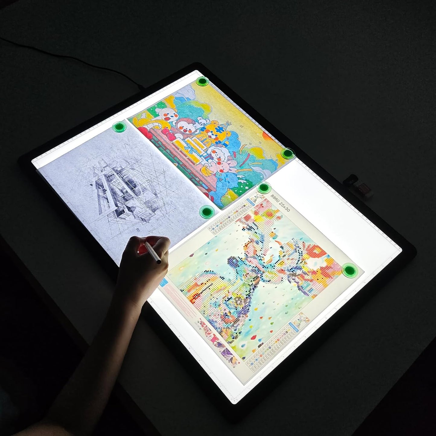 TOHETO A2 Light Pad 25.2''x18.4'', Large Magnetic LED Light Board for Diamond Painting, 3-Color Modes Light Box for Tracing, 6-Level & Stepless Dimmerable Diamond Art Light Table for Drawing,Sketching