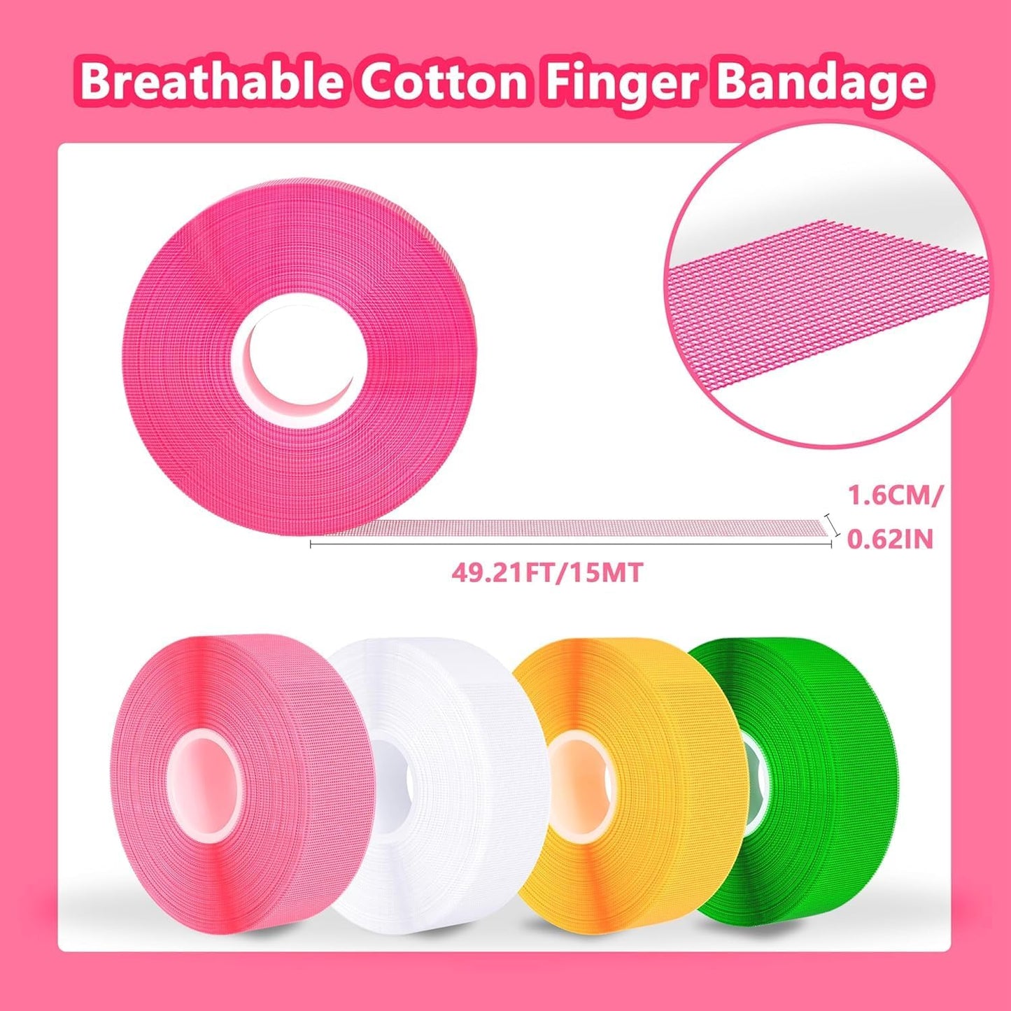 6 Pack Thimble Tape for Hand Sewing,1.6CM*15M Thimbles for Hand Sewing,Soft & Breathable Cotton Gauze Sewing Finger Protector for Embroidery, Needlework, Needlepoint,Knitting(Multicolor)