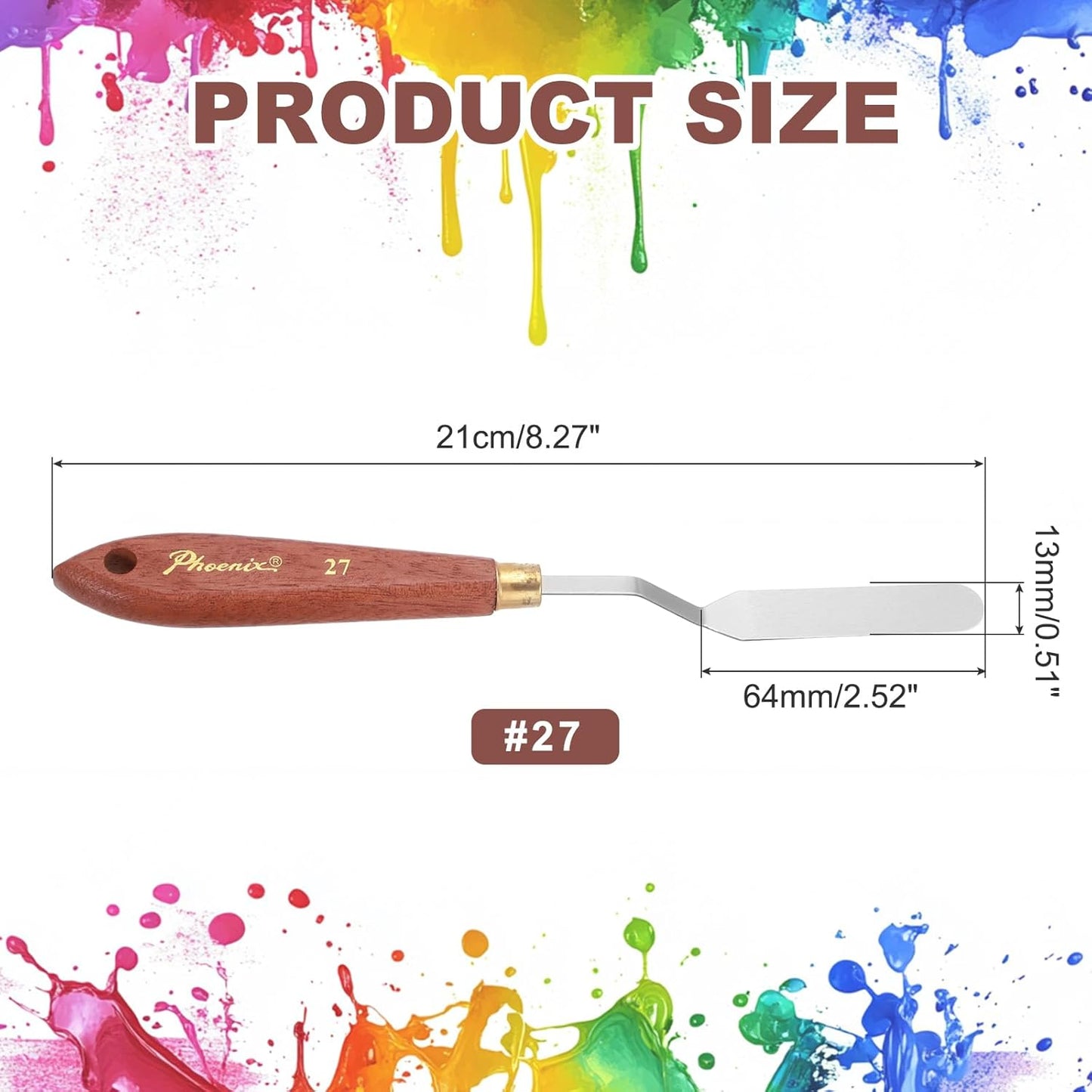 MECCANIXITY Pack of 1 Palette Knife No.27, 8.3" Long Palette Knives with Stainless Steel Flexible Spatula Pallet Knife and Wood Handle for Scraping, Mixing, Oil Acrylic Painting Canvas