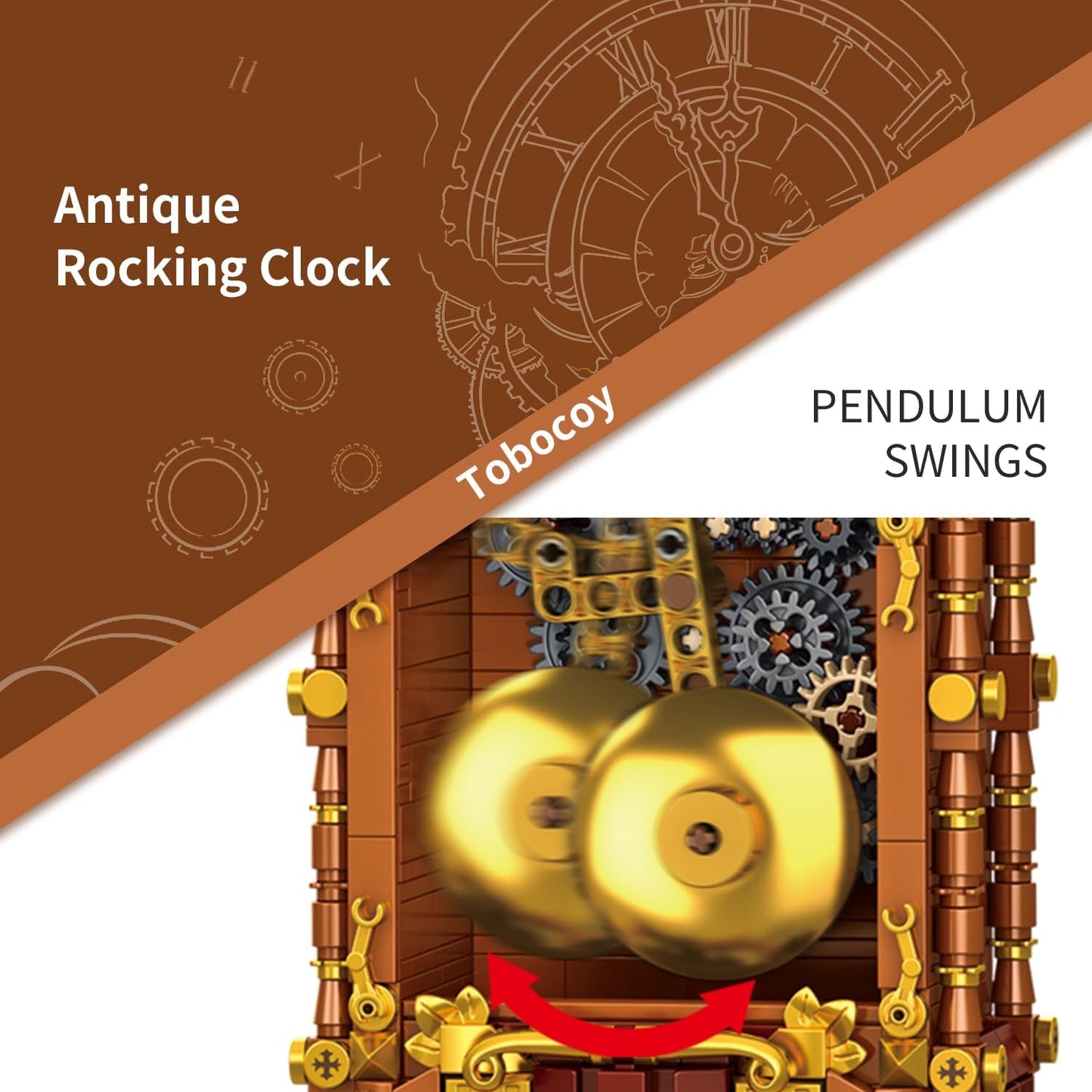 Vintage Swing Clock Building Blocks Set – 751 PCS Real Working Mechanical Clock with Alarm, Moving Pendulum & Rotating Dial, Retro Steampunk Decor Gift for Adults & Teens, Compatible with Lego Sets