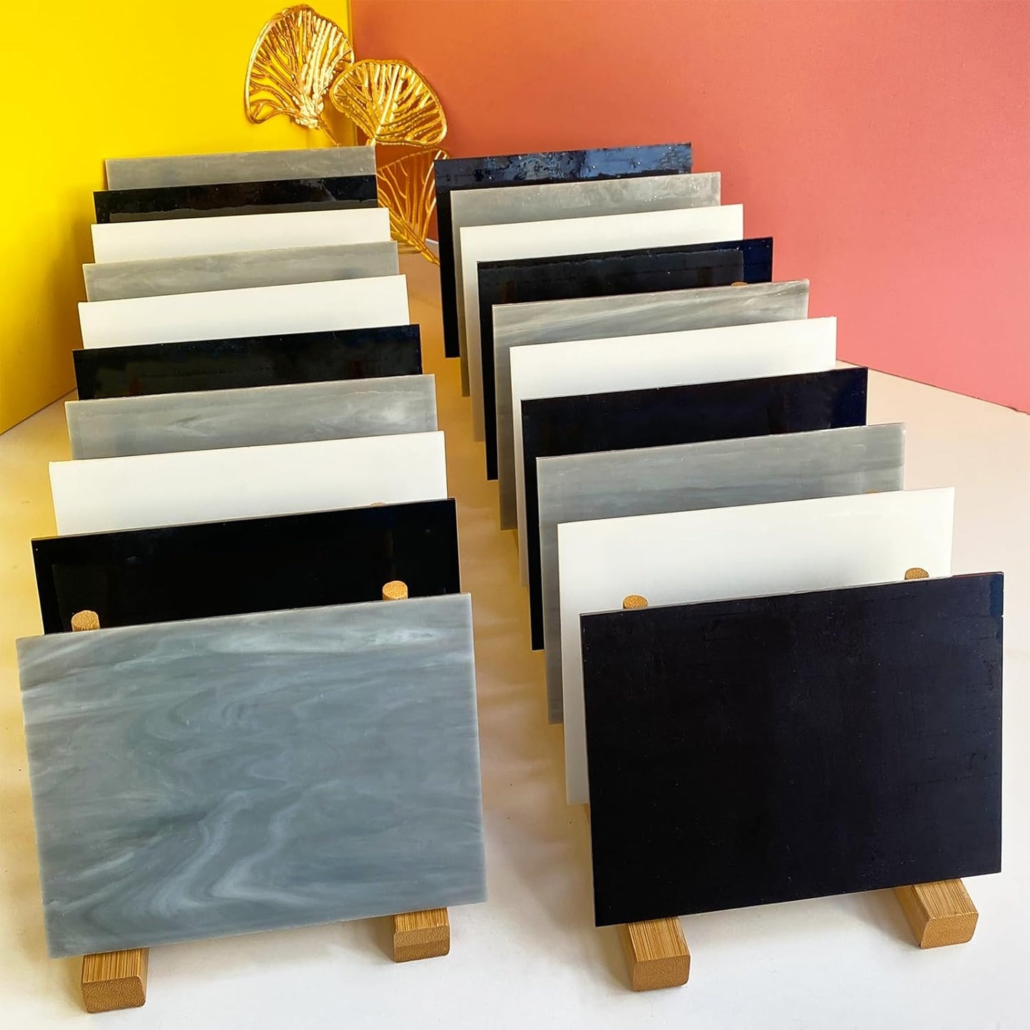 24 Sheets Stained Glass Sheet Black White Gray Collection, 4 X 6 inch Art Glass Mosaic Tiles for Crafts, Stained Glass Supplies for Stained Glass and Mosaic Projects