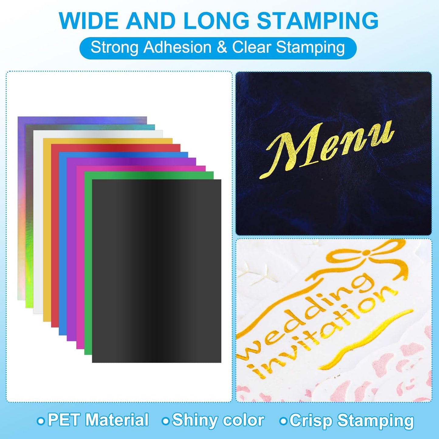 PATIKIL 11.7x8.3" Hot Stamping Foil Paper Sheet, 50 Sheets A4 Heat Transfer Hot Stamping Paper Foil for Leather DIY Logo Decor Craft Gift Package Scrapbook Card, 10 Colors