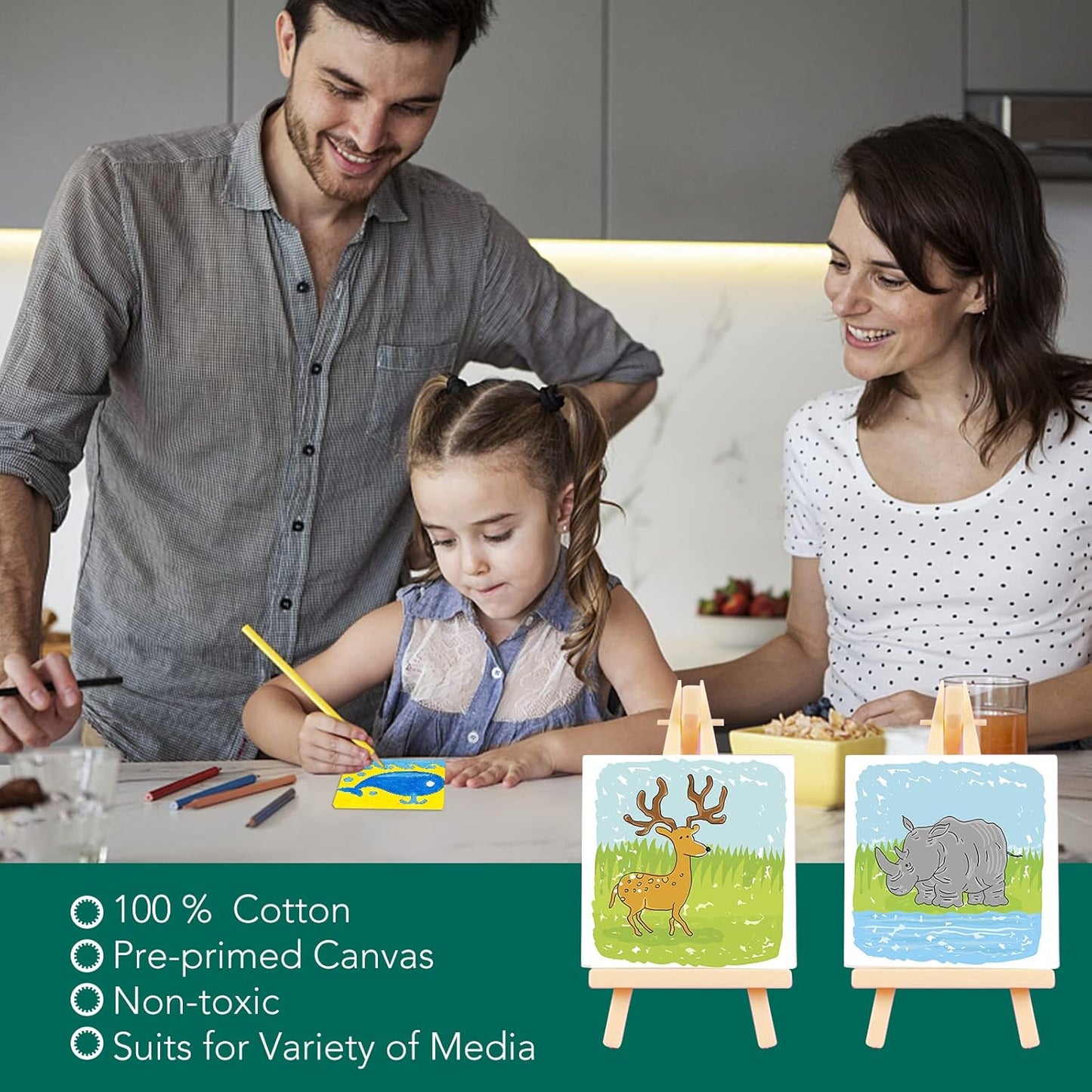 ESRICH Mini Stretched Canvas 16Pack 3x3inch, 2/5Inch Profile Art Primed Canvases for Painting, Cotton Small Professional Stretched Canvas for Kids and Art Supplies.