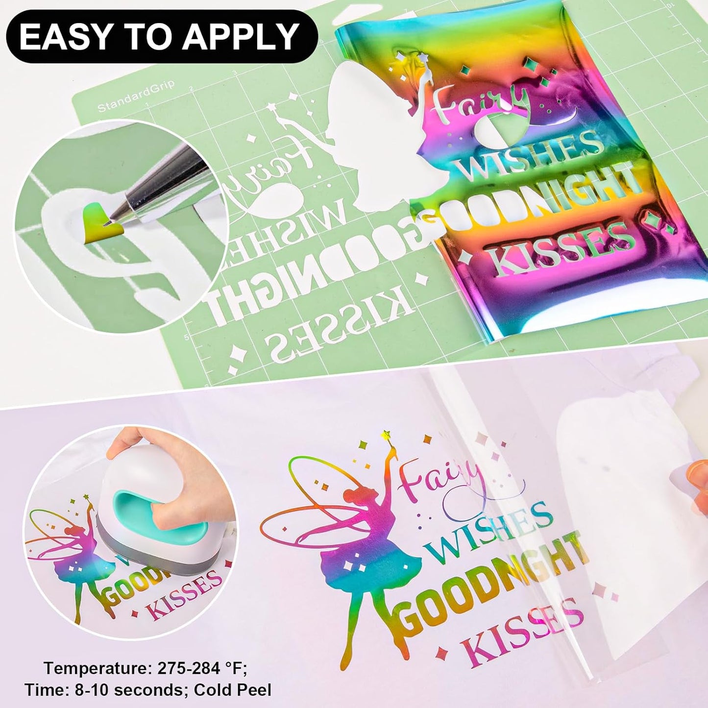 VINYL FROG Metallic Foil HTV Vinyl Roll 12" x12ft Rainbow Chrome Heat Transfer Vinyl Iron on Vinyl Easy to Cut & Weed DIY Heat Press Design for T-Shirts