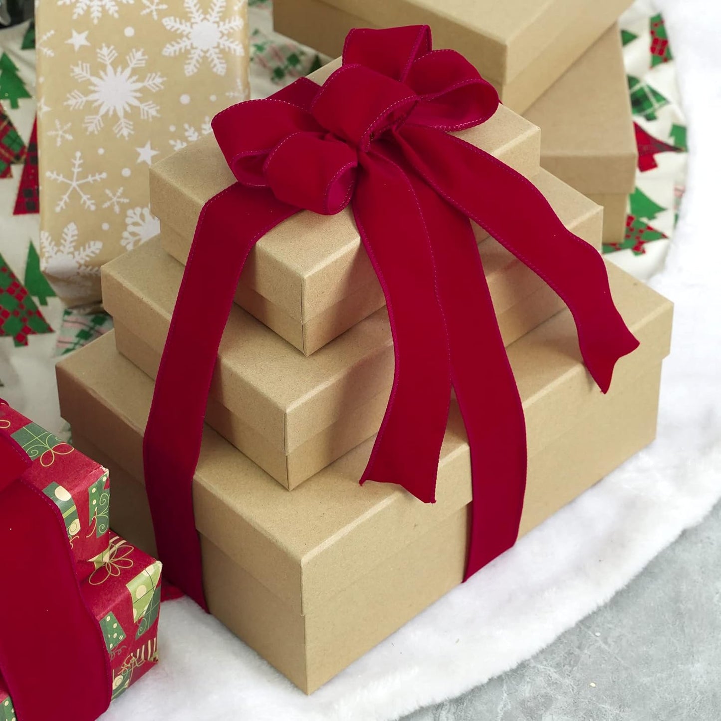 MEEDEE 1.5 Inch Velvet Wired Ribbon - 25 Yards Dark Red, Perfect for Christmas Tree, Wreaths & Bows