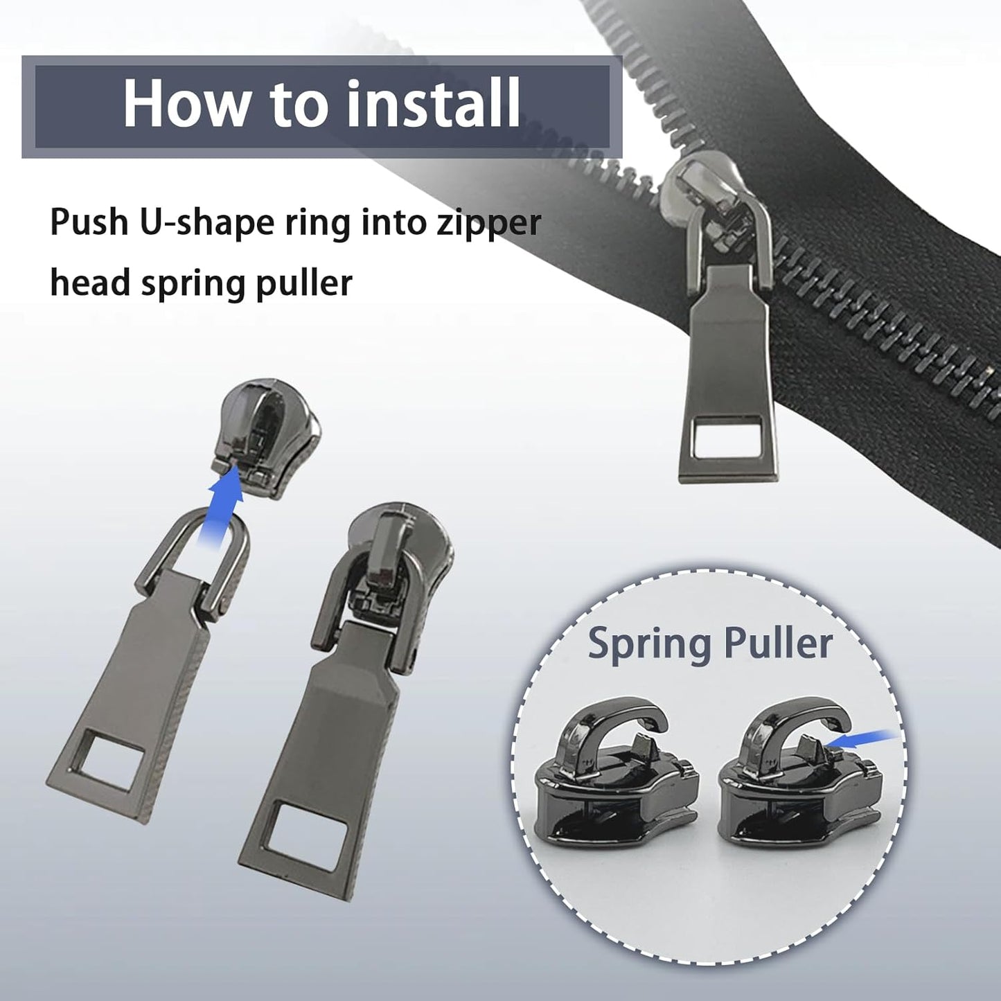 VICHERIA Zipper Repair Kit (45 Pcs), Universal Size #5 Zippers for Sewing, Replacement Slider Pull Fix Kit for Jackets, Coat, Boot, Backpack, Purse