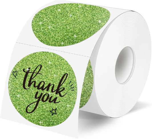 2" Holographic Thermal Label Stickers, Round Direct Thermal Label Stickers, Glitter Thermal Printer Sticker Labels for Gift Wrapping, Self-Adhesive Custom Logo Design-Glitter Green