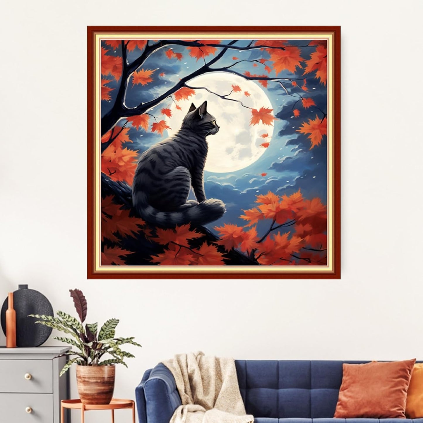 Artvxeay Cross Stitch Kits Stamped Full Range of Embroidery Kits for Beginners Adults 11CT Pattern Stitch Embroidery Kits Needlepoint Kits DIY-(Cats Admiring The Moon 18x18 inch)