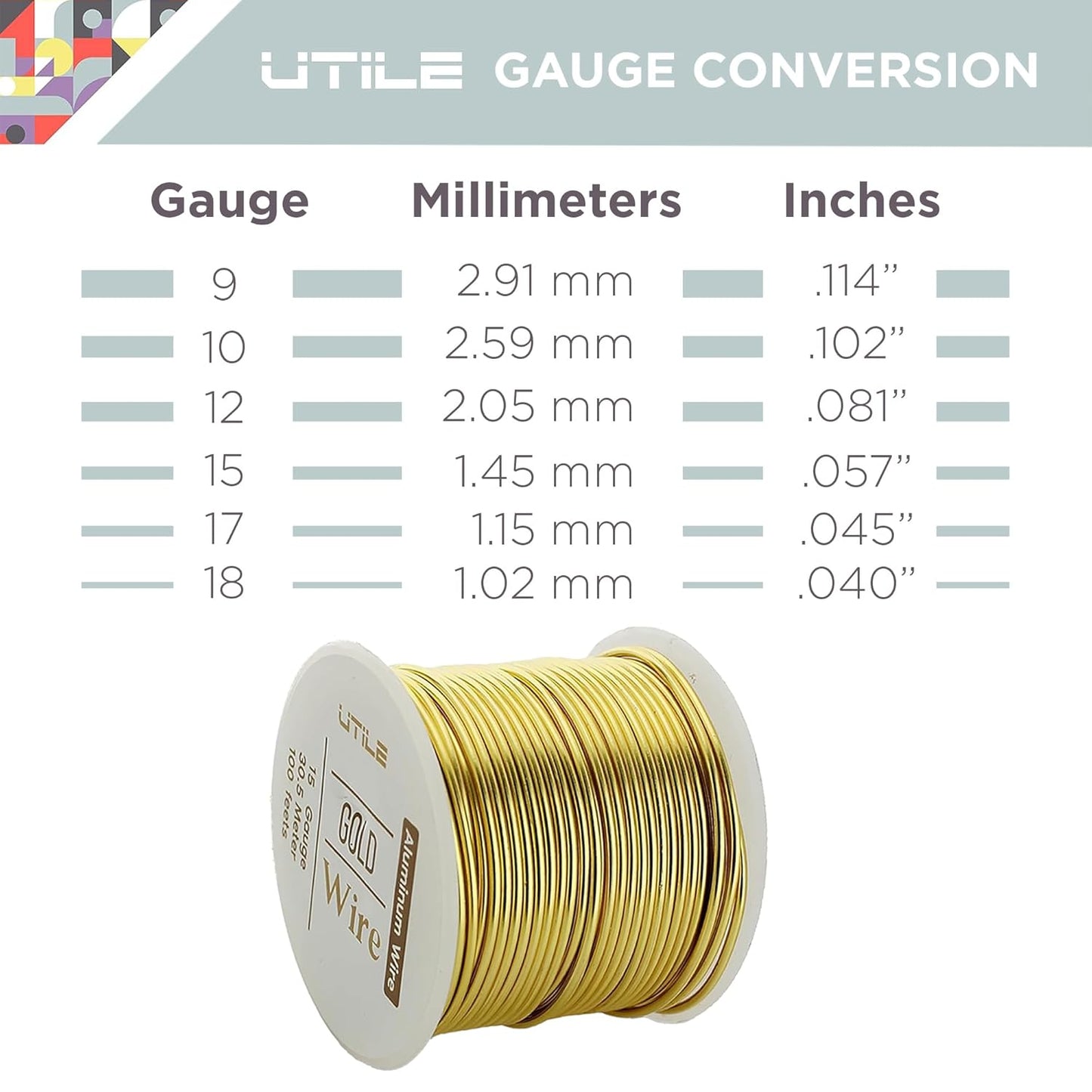 UTILE Armature Aluminum Wire 100 ft 15 Gauge 1.8 mm Anodized Craft Bendable Wire – Sculpting Metal Gold for Bonsai Trees, Clay, Crafts, Plants, Gardening, Beading and Jewelry Making (Gold)