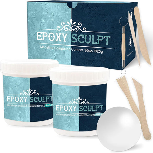 AB Epoxy Sculpt Clay, 2 Part Modeling Paste Clay Compound (A & B) 2 Pound, Epoxy Sculpture Clay for Sculpting, Modeling, Repairing, Filling and Retrofitting (White)