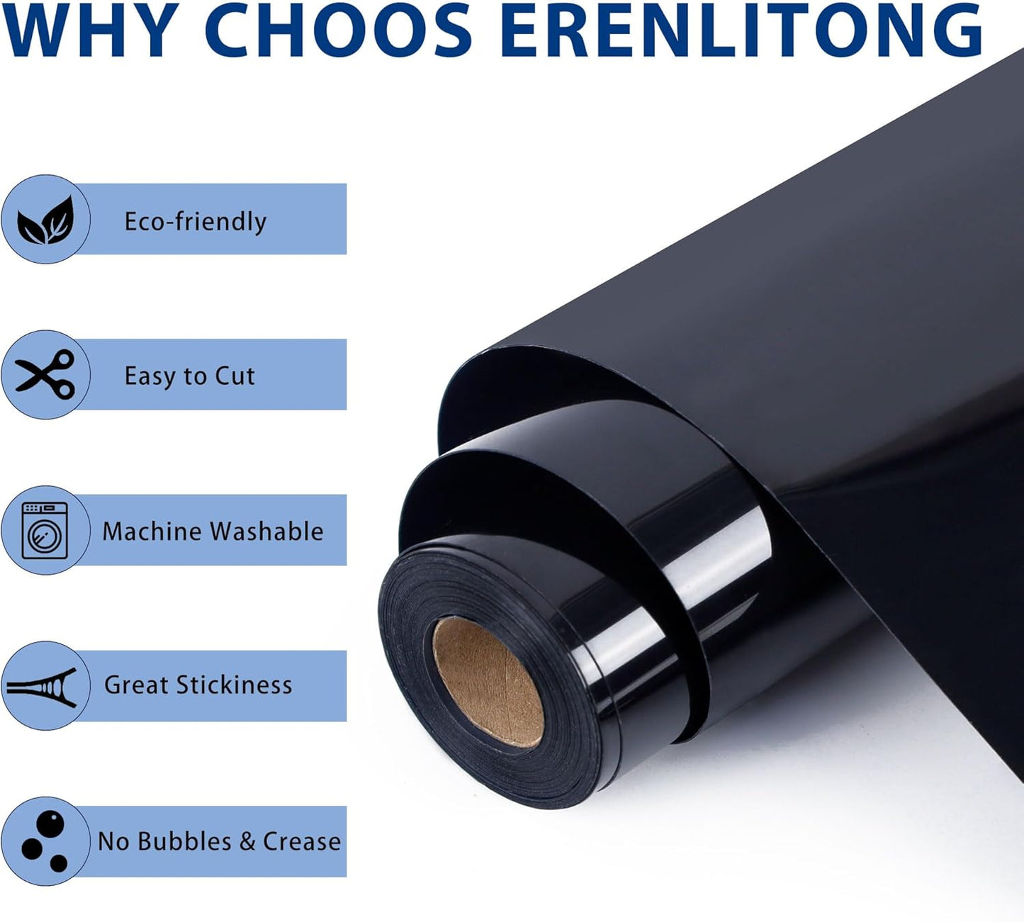 RENLITONG Black Iron on Vinyl 12Inch by 20ft Roll HTV Heat Transfer Vinyl for T-Shirt HTV Rolls for All Cutter Machine - Easy to Cut & Weed for Heat Transfer Design