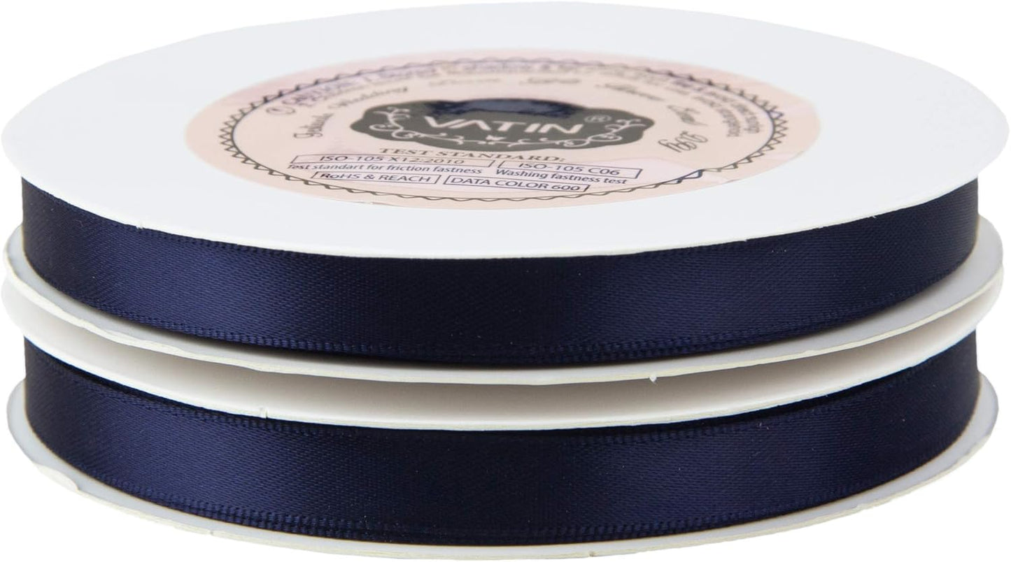 VATIN Double Face Deep Navy Blue Satin Ribbon 3/8" Continuous 50 Yards,Navy Blue Polyester Fabric Ribbon use for Bows Bouquet, Gift Wrapping, Floral Arrangement Wedding Decoration
