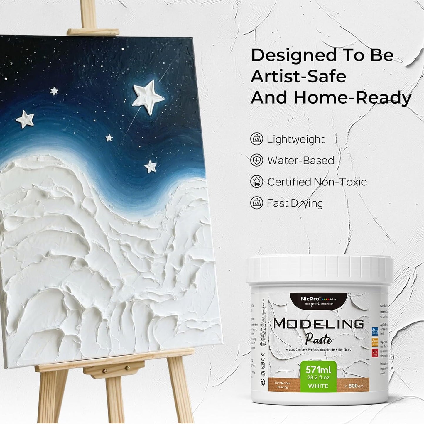 Nicpro Modeling Paste 571 ml / 28.2 oz for Acrylic Painting, High Density Acrylic Medium for Texture Art and Thickness, Structural Molding Texture Paste for Canvas Paint, Art Projects, DIY, 3D Effect