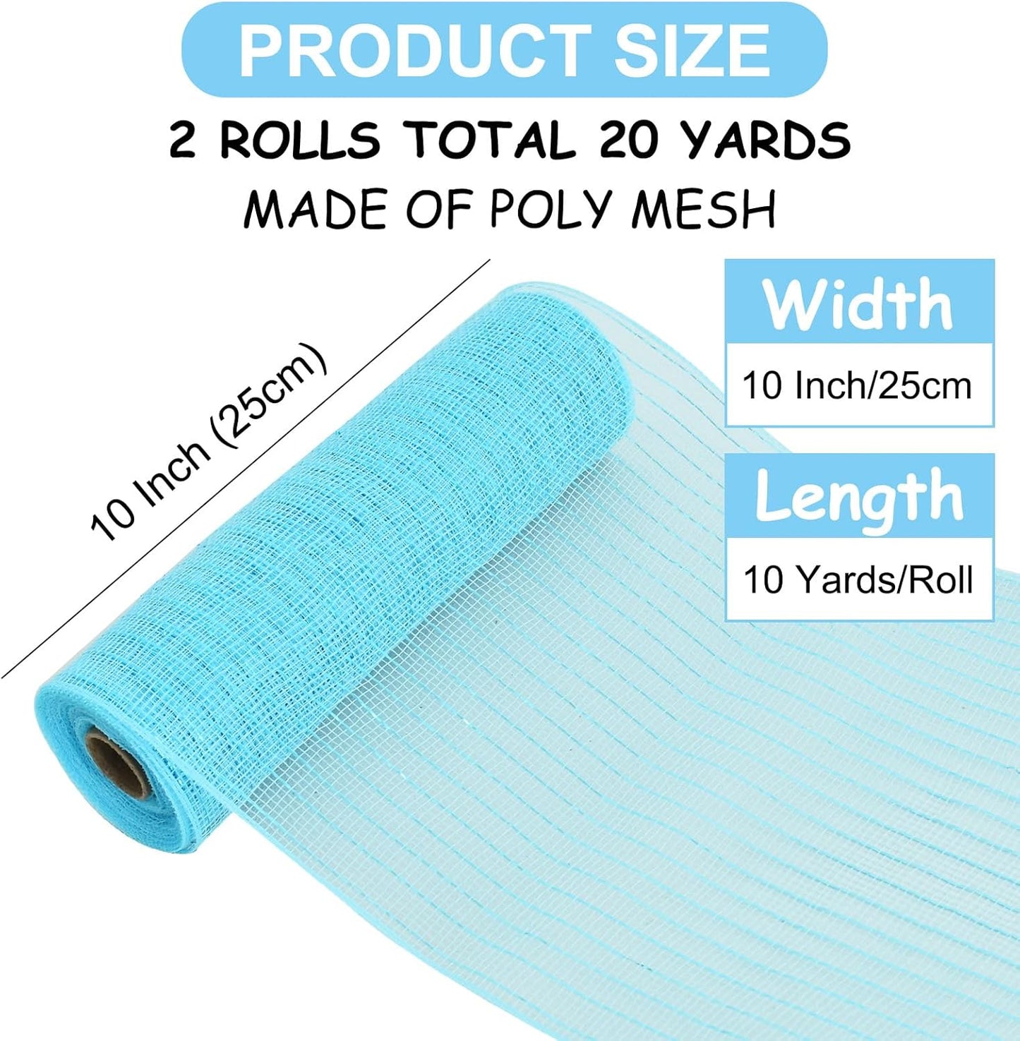 TONIFUL 2 Rolls 10 Inch Sky Blue Decorative Mesh Ribbbon Rolls, Fabric Mesh with Foil for Wreath Supplies, Front Door Wreath Crafts Tree Decor Christmas NewYears Halloween Decoration (10 yds/roll)