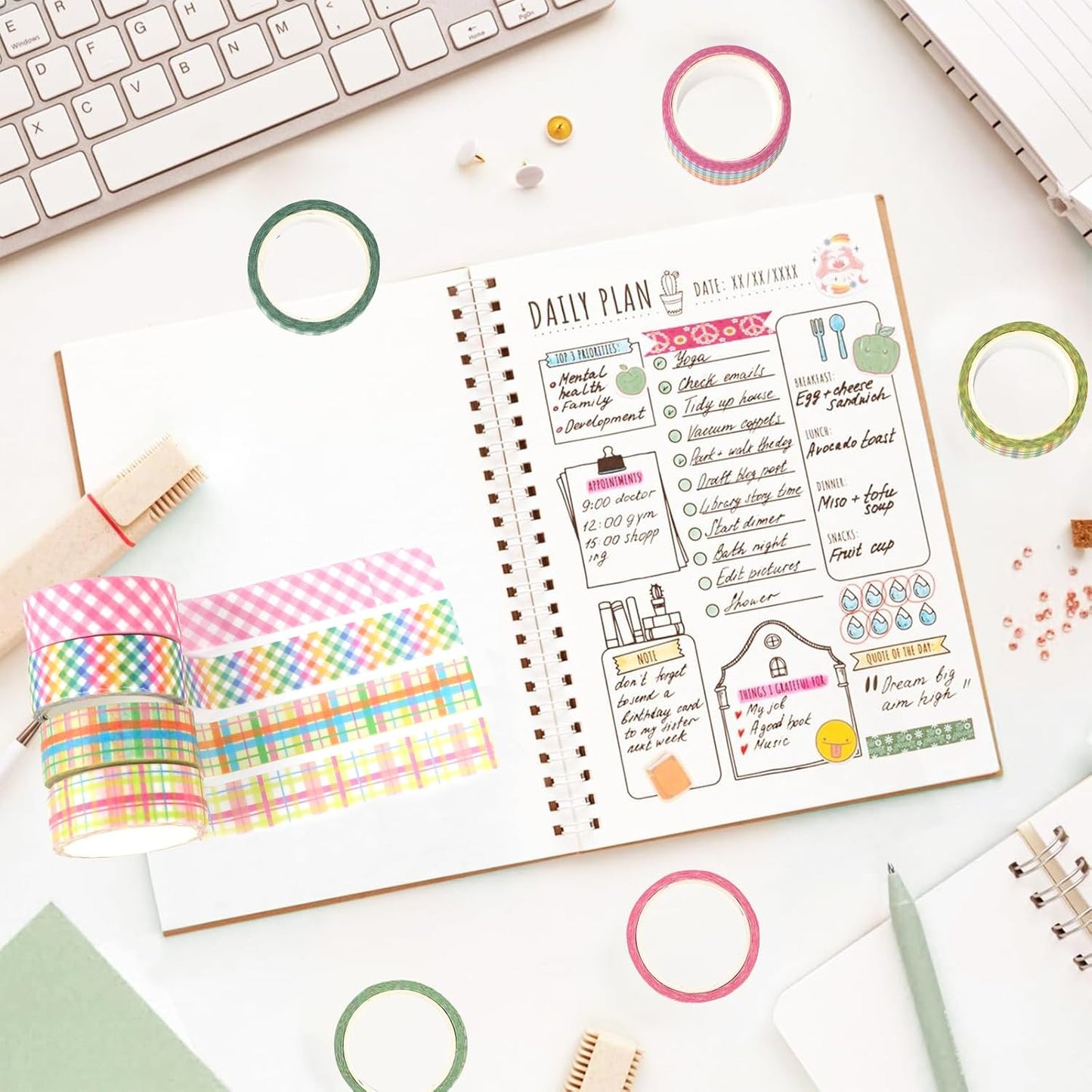 12 Rolls Plaid Washi Tape Set, Colorful Pastel Buffalo Plaid Checkered Masking Decorative Adhesive Tapes for DIY Craft Scrapbook Journals Gift Wrapping Thanksgiving Christmas Party Decor 16.4FT