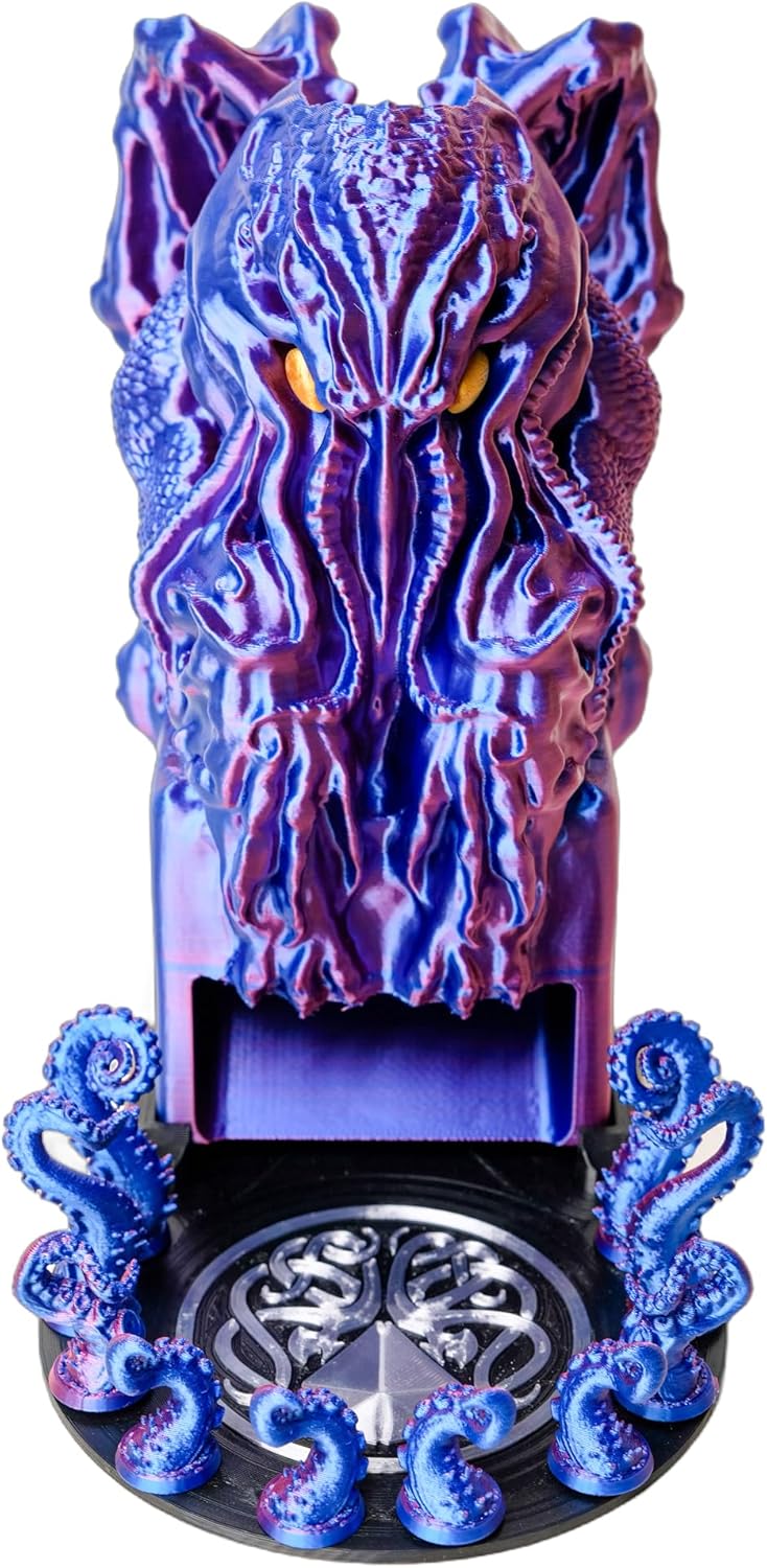 3D BEST Q Cthulhu DND D&D Dice Tower，3D Printed Compatible with Dungeons and Dragons, 28mm Miniature Wargaming, Tabletop RPGs, Wargame Scenery, Endless Deep Sea Series (Purple&Blue)