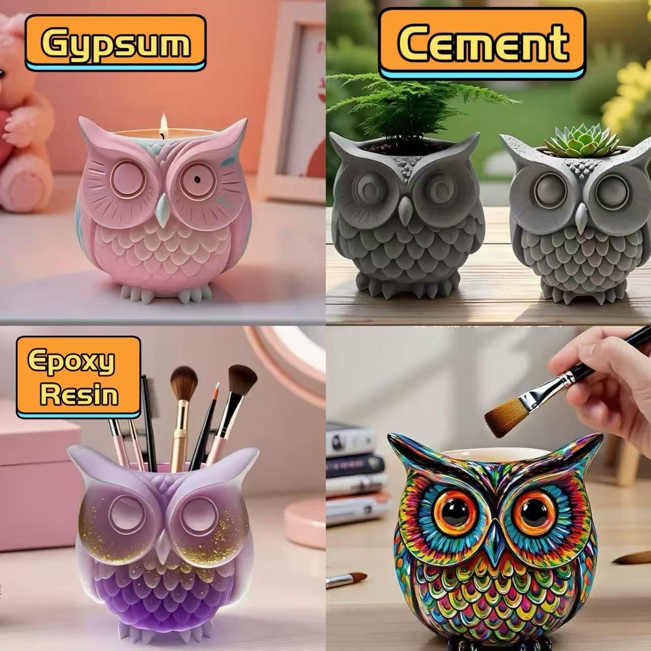 Animal Resin Molds Silicone 3D Cute Owl Epoxy Resin Plaster Candle Holder Wax Molds for Candle Making, Art Crafts DIY Unique Display Home Decor