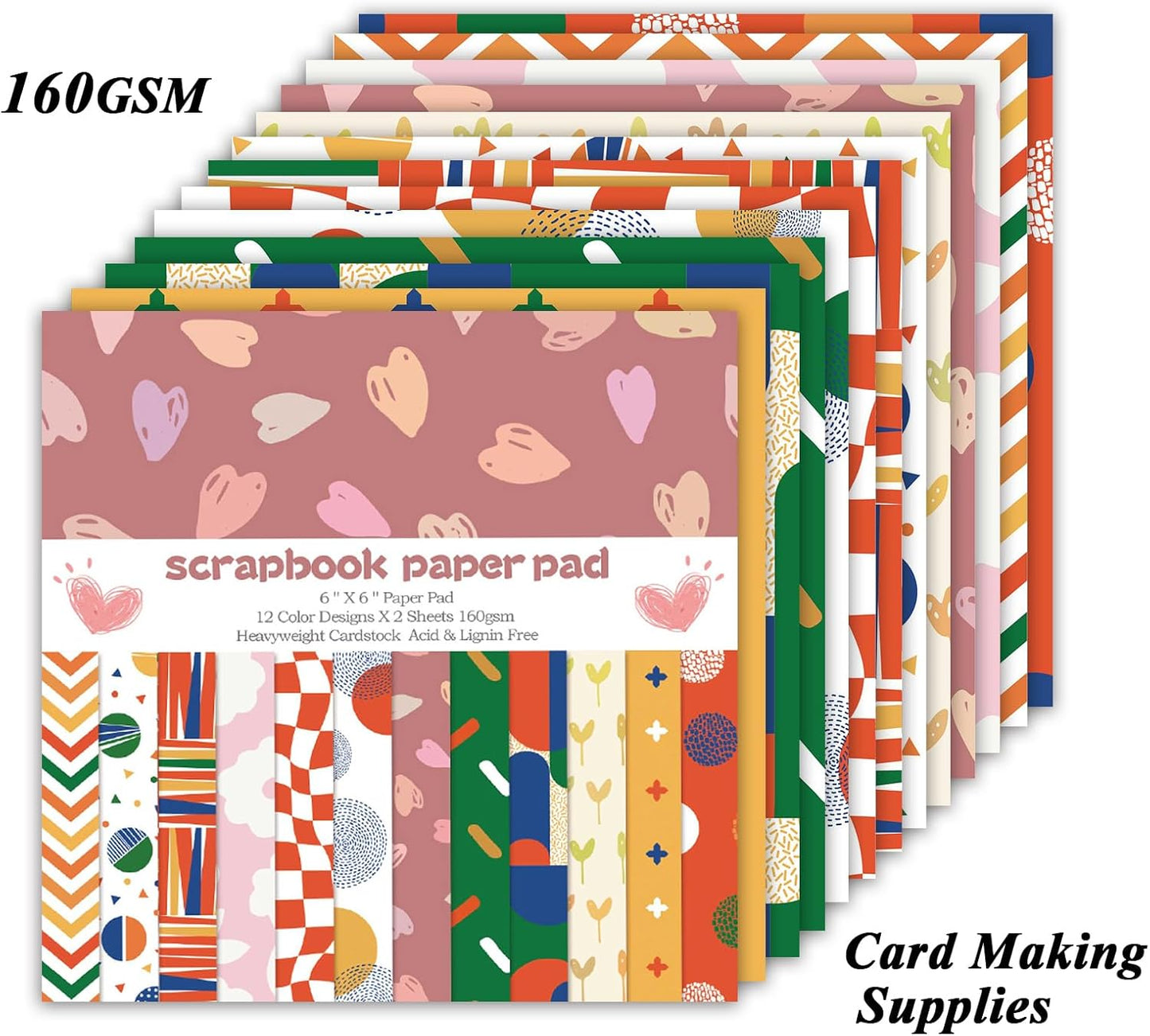 24 Sheets 12 Designs Scrapbook Paper Pad,6"×6” Single-Sided Decopodge Craft Cardstock Paper,Scrapbooking DIY Decorative Background Cardmaking Supplies.Sweet Love