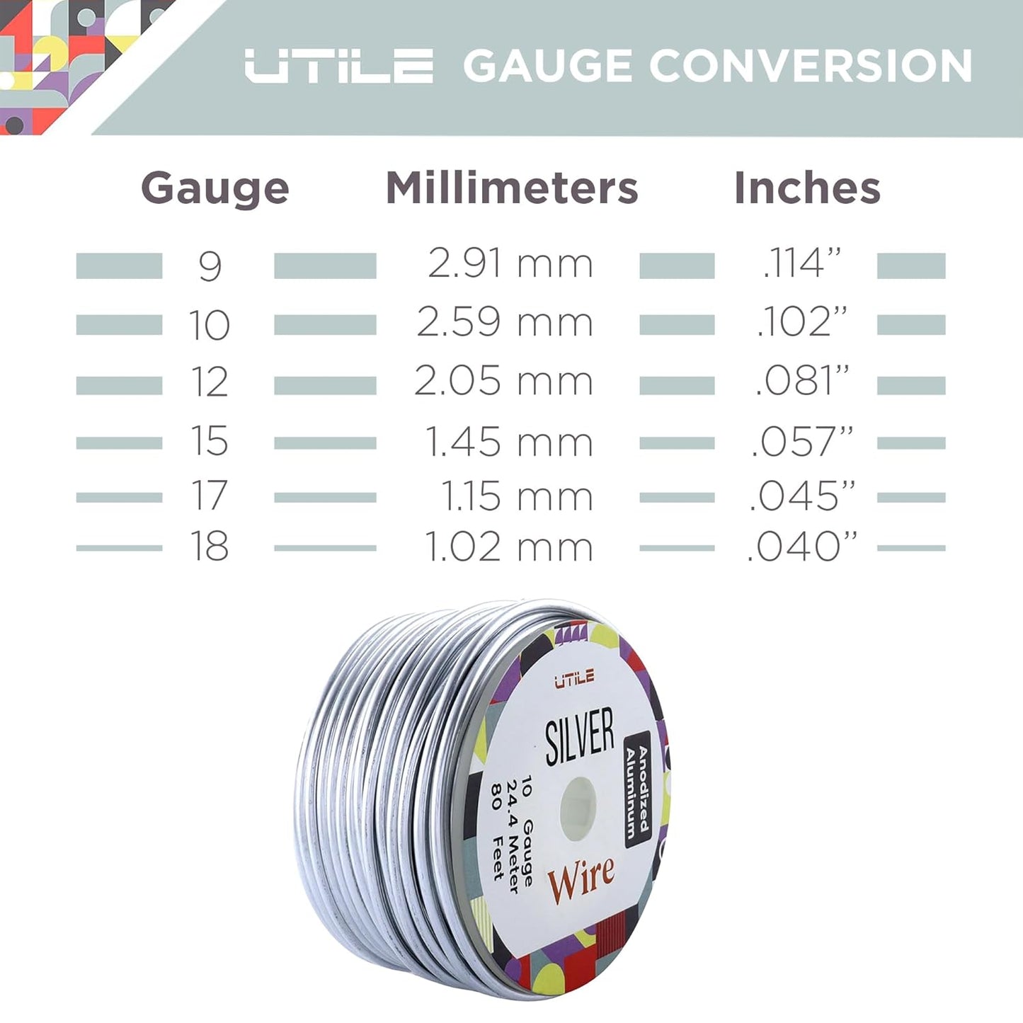 UTILE Armature Aluminum Wire 80 ft 10 Gauge 3.2 mm Anodized Craft Bendable Wire – Sculpting Metal Silver for Bonsai Trees, Clay, Crafts, Plants, Gardening, Beading and Jewelry Making (Silver)