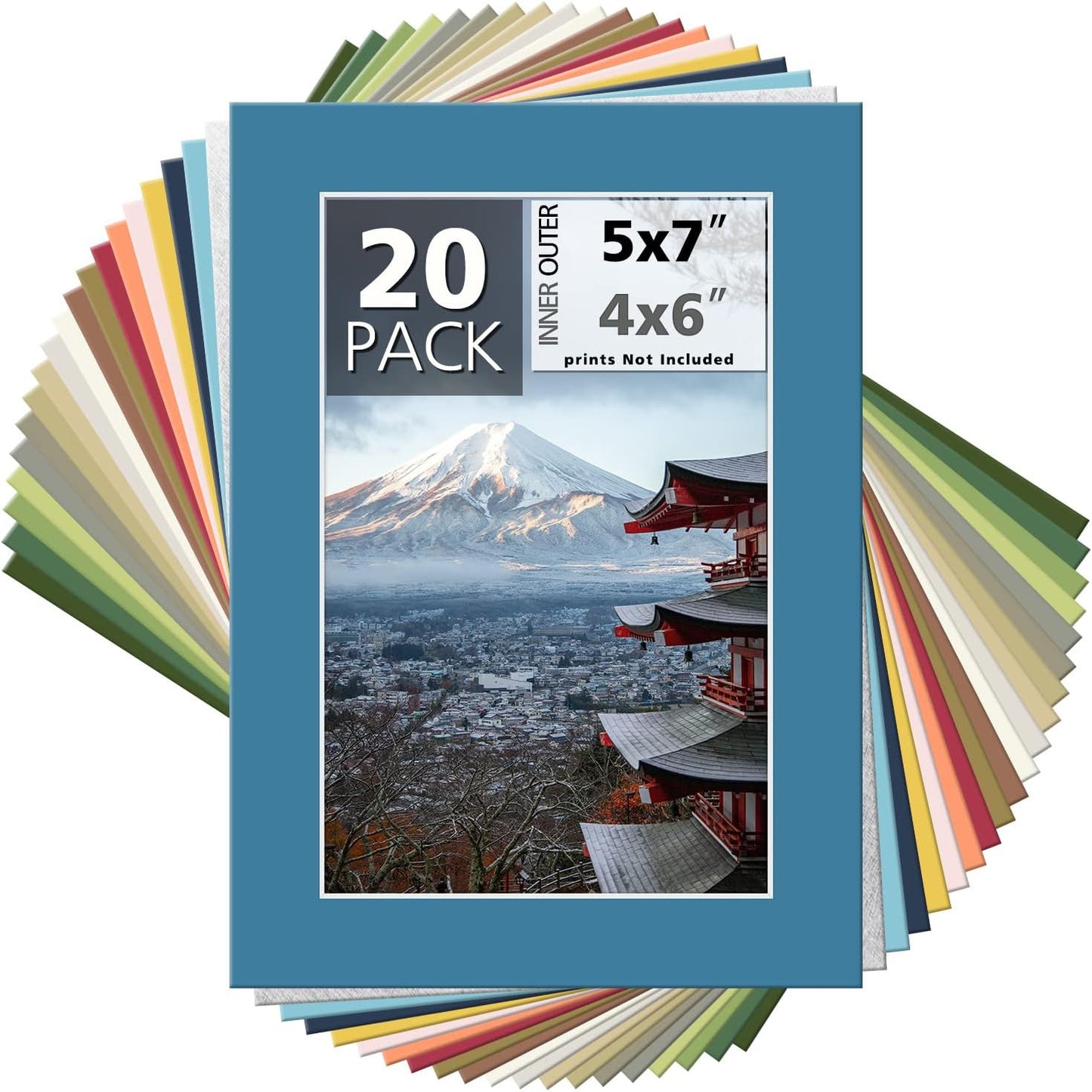 Mat Board Center, Pack of 20, 5x7 Mixed Colors White Core Picture Mats Mattes Matting for 4x6 Photo