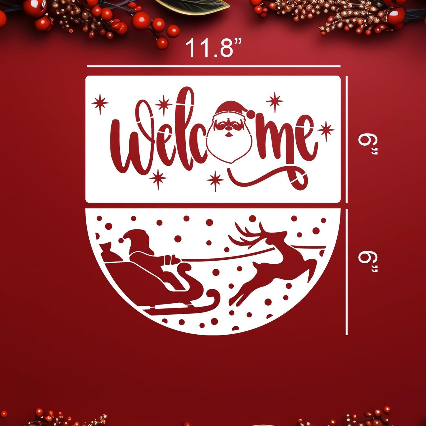 Christmas Stencils for Painting on Wood 12" Christmas Stencils for Crafts Reusable Xmas Holiday Stencil for Door Mats Round Hanger Fabrics Decor