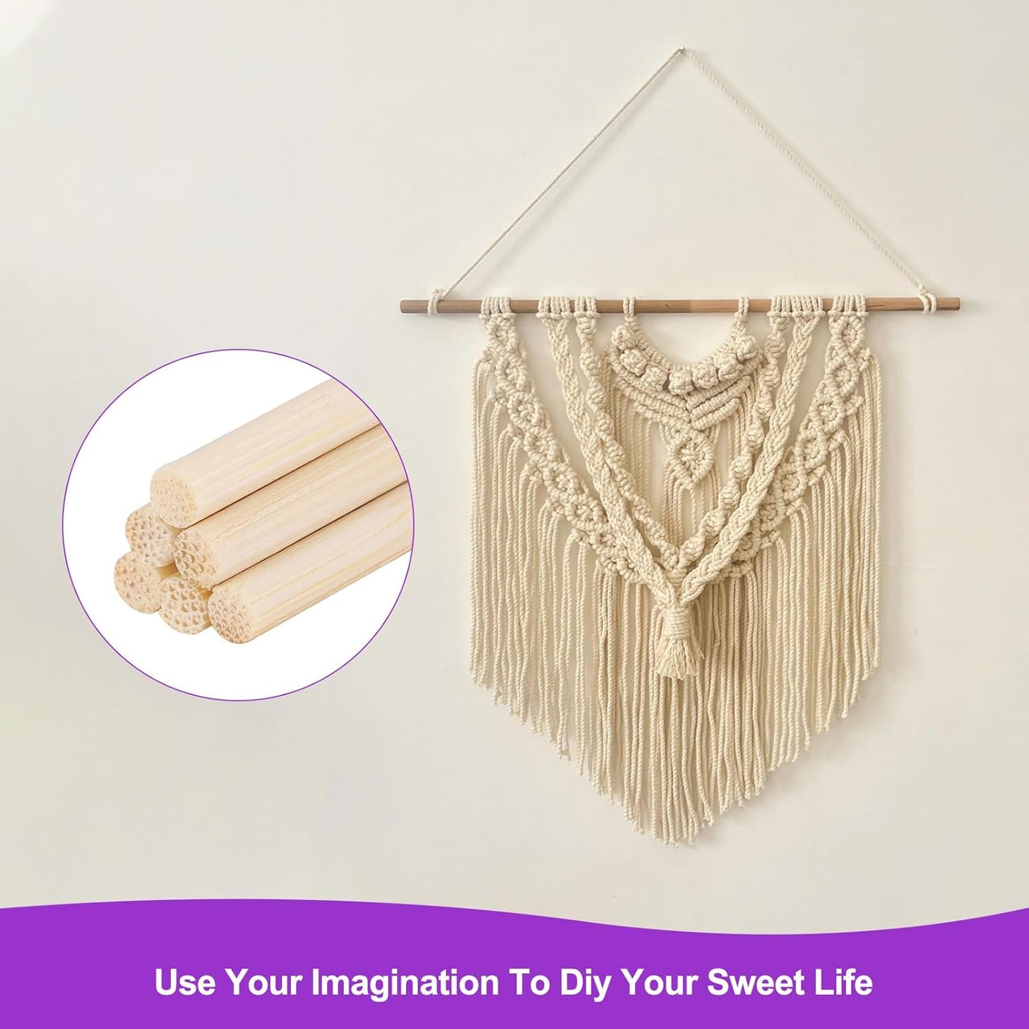 DMiotech 50 Pack 1/8" x 12" Wooden Dowel Rods Unfinished Natural Sticks Wood Craft Sticks for Home Decor Projects and Making DIY Craft,Wood Color