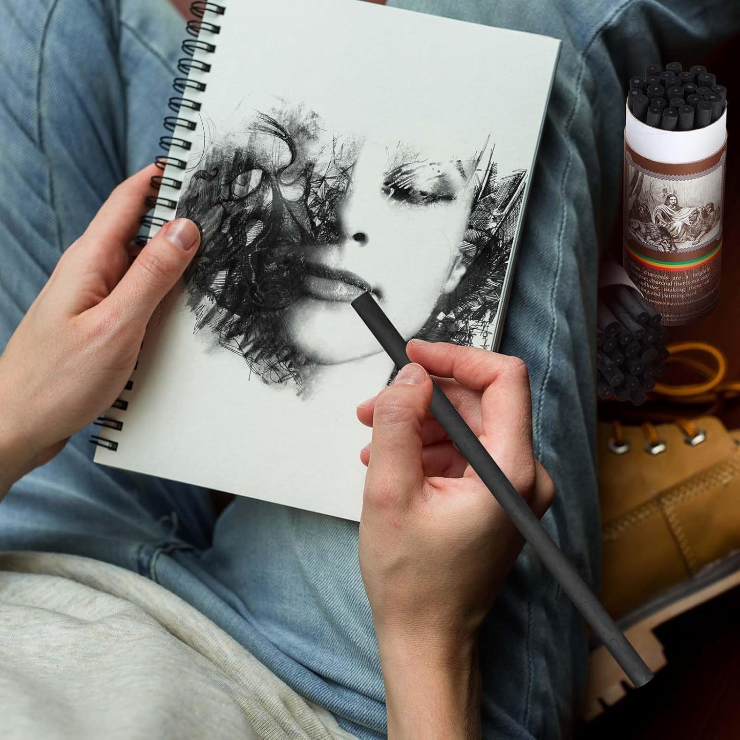 Gueevin 200 Pcs Willow Charcoal Sticks, Willow Charcoal, Artists, Beginners, Students, Perfect for Sketching, Drawing, Shading, and Fine Art Christmas Gifts for Art (2-4mm,4-5mm,5-7mm,7-9mm)