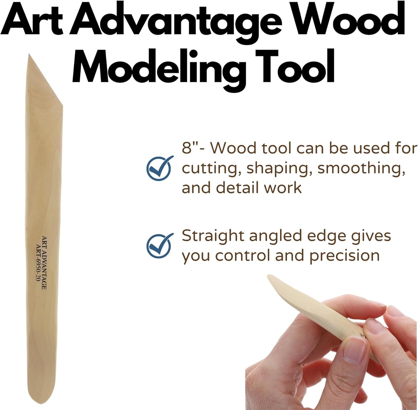 Art Advantage Wood Modelling Tool 8" – Wood Sculpting, Clay, Carving & Crafting Tool, Wooden Playdough Tools for Pottery, Polymer Clay, and DIY Projects