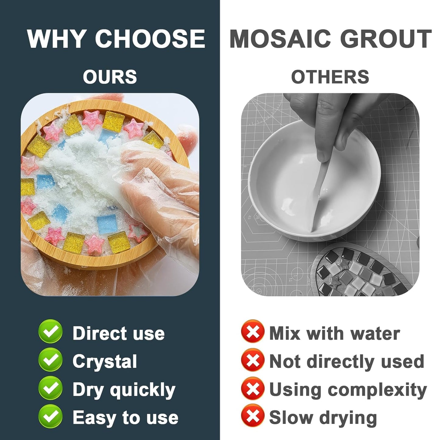Professional Mosaic Grout for Crafts Black 200g - Quick-Dry Crystal Tile Grout with Contrast Color Technology, DIY Art Supplies for Mosaic Glass Decor, Handmade Gifts & Home Improvement Projects