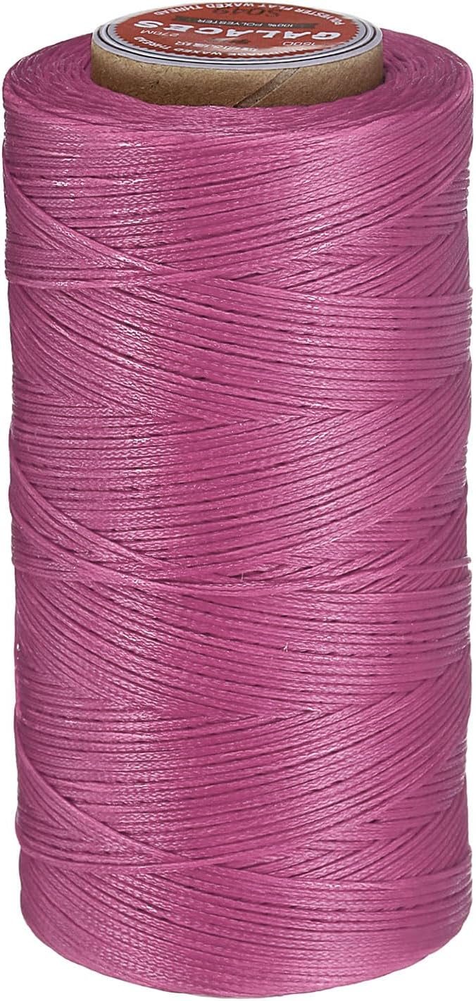 uxcell Flat Leather Sewing Waxed Thread, 270m / 295 Yards Polyester Wax String, 150D Wax Stitching Cord for Leather Crafts, Bookbinding, Bracelets Braided, Pale Pink