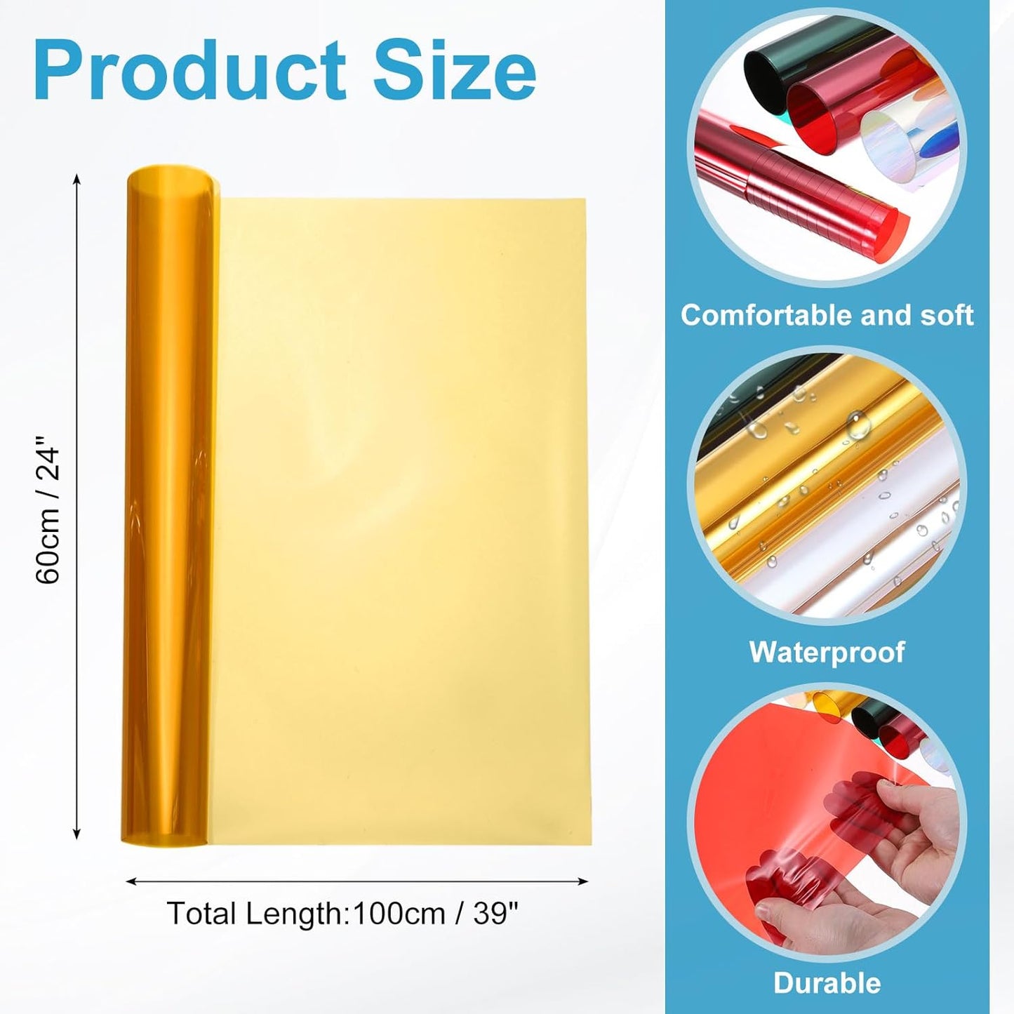 MECCANIXITY Iridescent Window Film,24" x 39" Iridescent Holographic PVC Fabric Dichroic Film Clear Vinyl Paper Roll for DIY Craft Gift Wrapping Bag Decoration,Gold