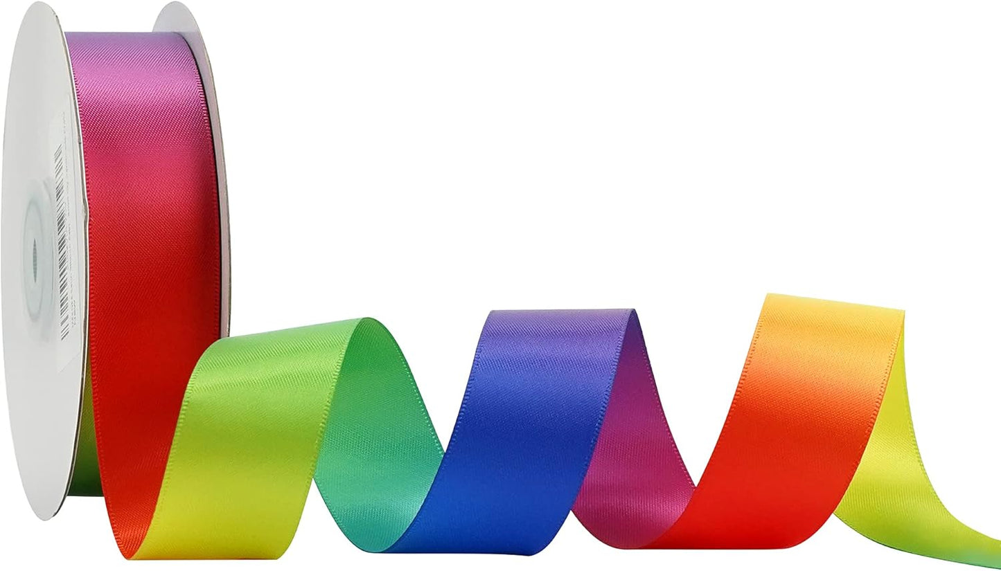 MEEDEE Satin Rainbow Ribbon 1 Inch - 25 Yards for Gift Wrapping, Birthday, Pride Party Decoration, Handmade Bows, DIY Crafts - Neon Color