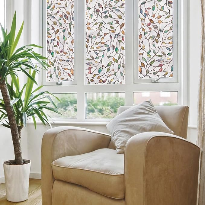 Artscape New Leaf | Privacy Window Film with Vibrant Colored Pattern | Non-Adhesive & UV Protection | Easy to Apply & Removable | 24 x 36 Inches | Made in USA
