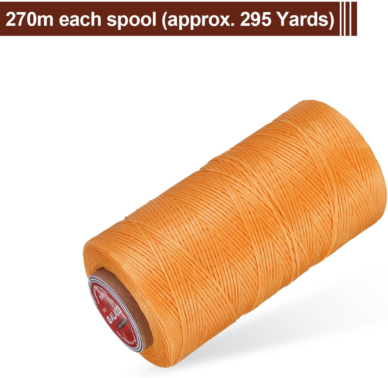 uxcell Flat Leather Sewing Waxed Thread, 270m / 295 Yards Polyester Wax String, 150D Wax Stitching Cord for Leather Crafts, Bookbinding, Bracelets Braided, Orange