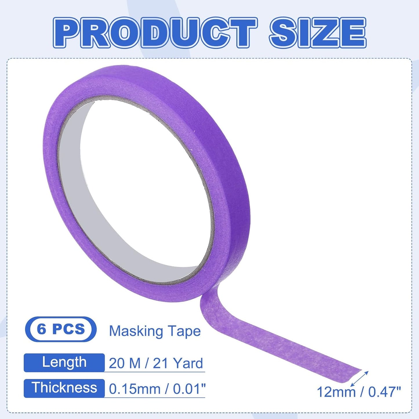 MECCANIXITY Masking Tape 0.5 Inch x 21 Yard Painter's Tape Purple Paint Tapes for DIY Crafts Arts Drawing Decoration Labeling Car Painting Artist Teachers, Pack of 6