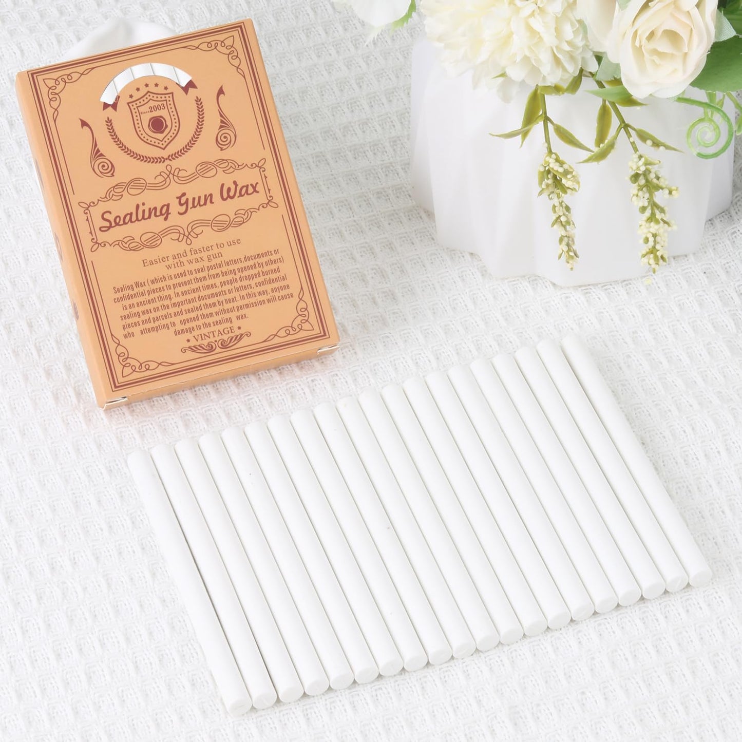 White Sealing Wax Sticks, WASOHLING 20Pcs Glue Gun Wax Seal Sticks for Wax Seal Stamp, White Wax Seals for Christmas Wedding Invitation Envelope Letter Seals, Craft Adhesive (Mini Size)