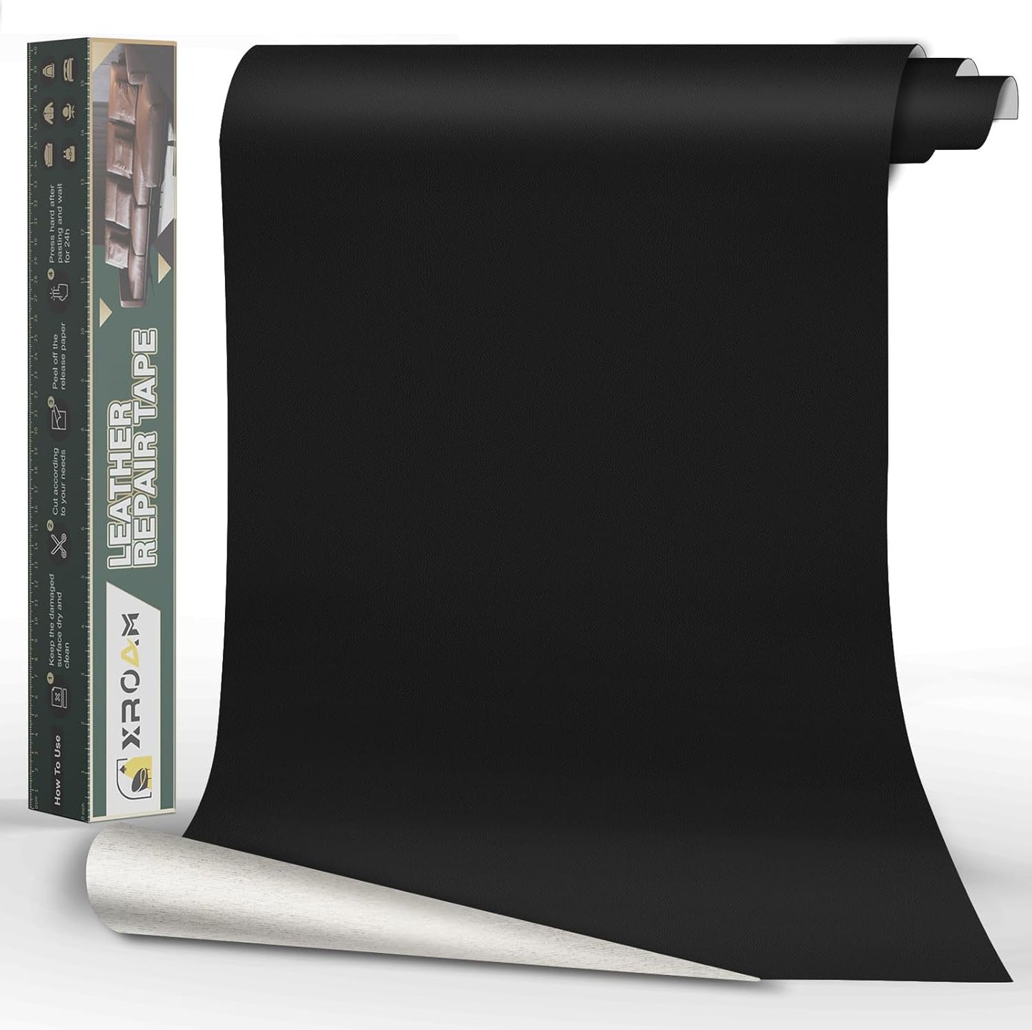 Leather Repair Tape, 16x79 inch Leather Patches for Furniture, Self Adhesive Leather Repair Patch for Sofas, Couches, Leather Covers, Seats, Chairs, Vinyl Repair Tape Black-Fine Grain