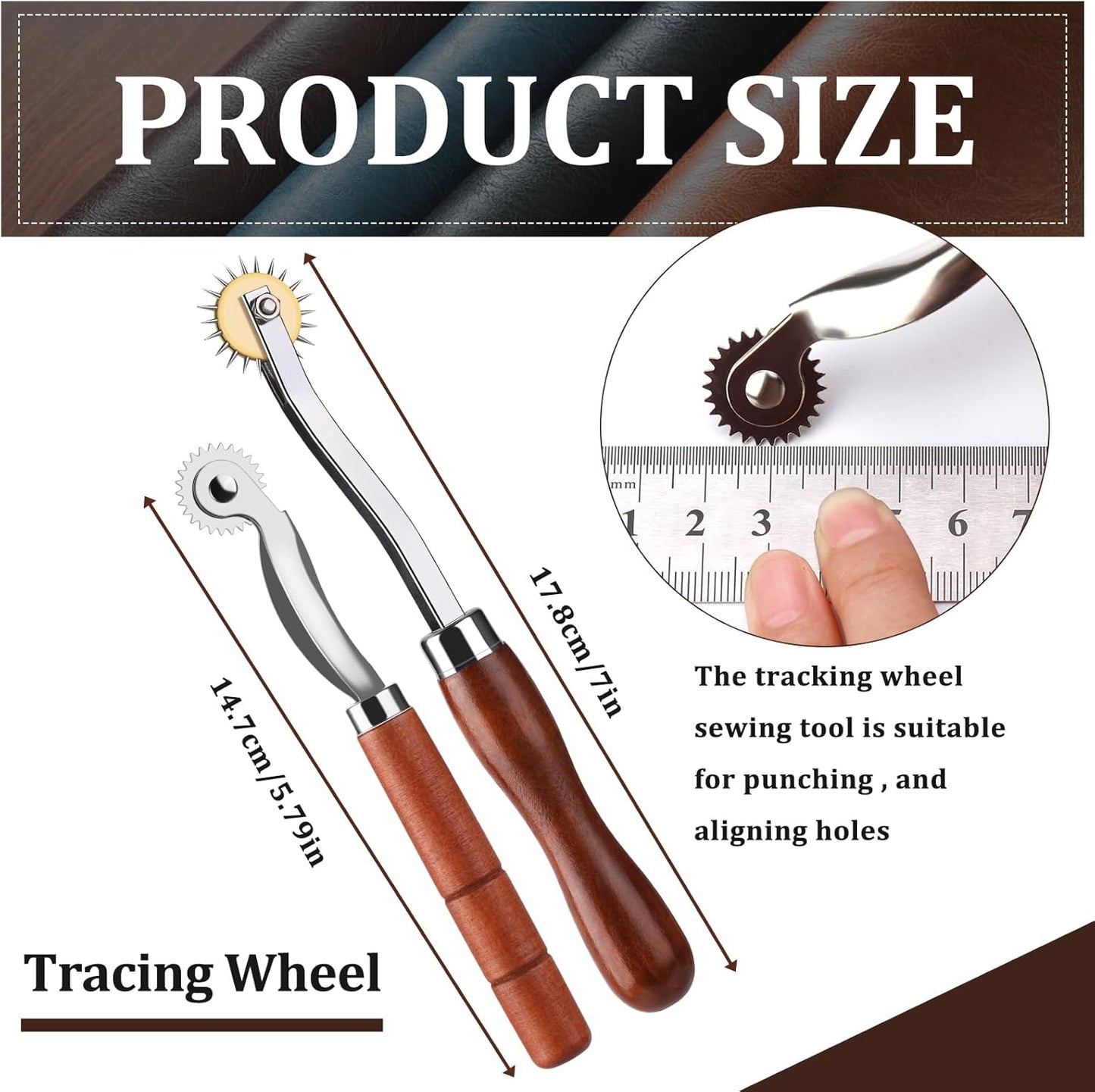 Nitlak 2 PCS Tracing Wheel,Tracing Wheel Sewing Tool,Wooden Handle Stainless Steel Pounce Wheel,Tracing Wheel for Sewing Patterns, Tracing Wheel Tool for Leathercraft, Professional Marking Spacer